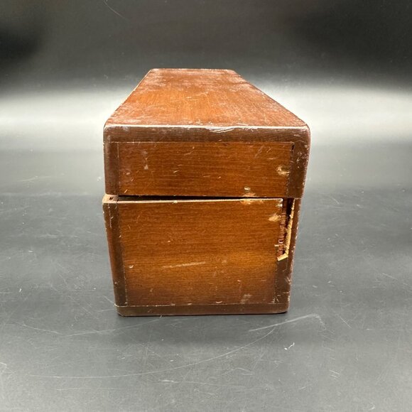 Vintage Wooden Recipe Box Kitchen Storage Hinged Lid 2 Compartments Retro As Is - Picture 6 of 13